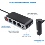 Cable Matters 3 Socket Car Cigarette Lighter Splitter with USB C and 3x USB