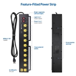 Cable Matters 10-Outlet Surge Protector Power Strip with USB Charging and LED Worklight