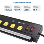 Cable Matters 10-Outlet Surge Protector Power Strip with USB Charging and LED Worklight