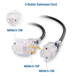 Cable Matters 2-Pack 2-Outlet LED-Lit Heavy Duty Short Extension Cord in Black  - 1 Foot (NEMA 5-15P to 2 x NEMA 5-15R)