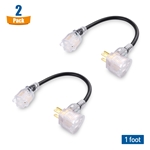 Cable Matters 2-Pack 2-Outlet LED-Lit Heavy Duty Short Extension Cord in Black  - 1 Foot (NEMA 5-15P to 2 x NEMA 5-15R)