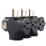 Cable Matters 3-Pack,T-Shaped 3-Outlet Grounded Wall Tap in Black