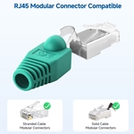 Color-coded Ethernet strain relief boots for Cat6 cables, 100-pack for custom cable protection and easy identification.