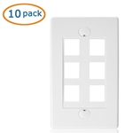 Cable Matters [UL Listed] 10-Pack Wall Plate with 6-Port Keystone Jack in White