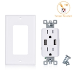 Cable Matters 2-Pack Tamper Resistant 15A Duplex Outlet with 4A USB Charging