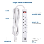 Cable Matters 2-Pack 6-Outlet Surge Protector Power Strip with USB Charging Ports