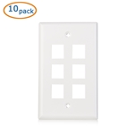 Cable Matters [UL Listed] 10-Pack Low Profile 6 Port Keystone Jack Wall Plate in White