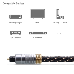 Cable Matters Toslink Cable 35 Feet with Metal Connectors and Braided Jacket Toslink Optical Cable, Digital Optical Audio Cable 