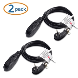 2-Pack Flat 3-Outlet Extension Cord with Space Saver Outlet Plug and Hanging  Loop in Black