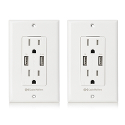 Cable Matters Tamper Resistant Duplex AC Outlet with 3.4A USB Charging and Faceplate 402021-WHT 
