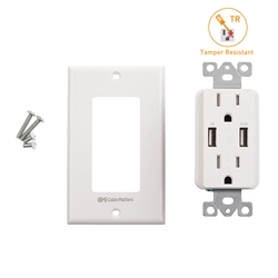 Cable Matters Tamper Resistant Duplex AC Outlet with 3.4A USB Charging and Faceplate 402021-WHT 